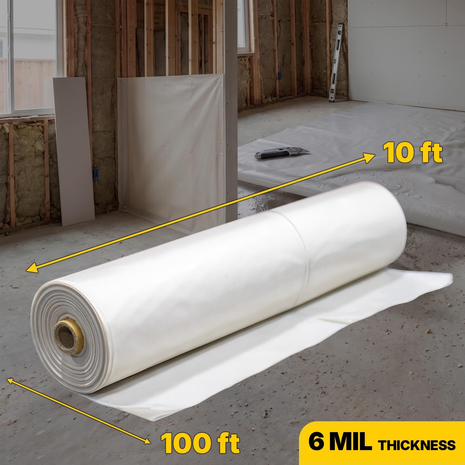 Lauco Heavy Duty Plastic Sheeting 10′ x 100′ Roll, 6 Mil Clear Polyethylene