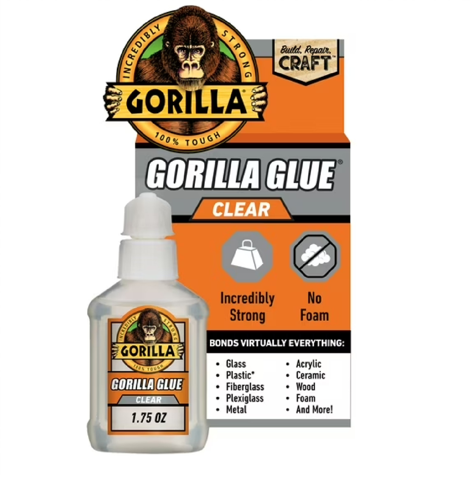 Gorilla Clear Glue, 1.75 ounce Bottle, Clear (Pack of 1) – 4500104