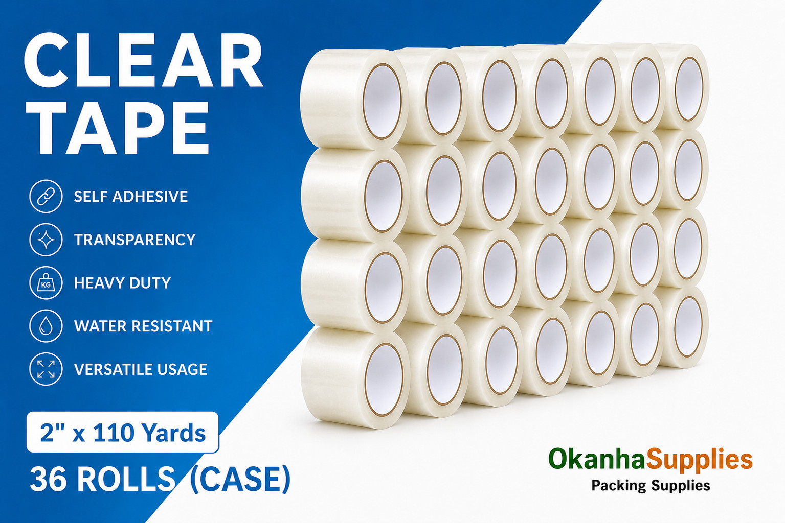 36 Rolls Clear Packing Tape 2 Inch x 110 Yards Heavy Duty Moving Shipping Tape