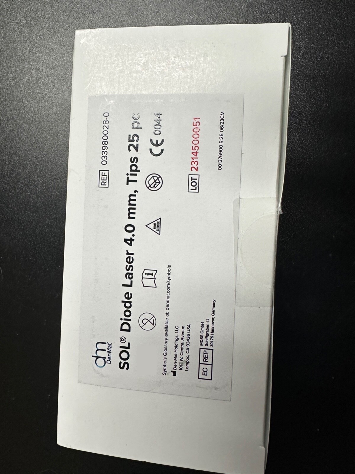 25 Tips Den Mat SOL & Sapphire Diode Laser 400 UM Single Use Only NEW