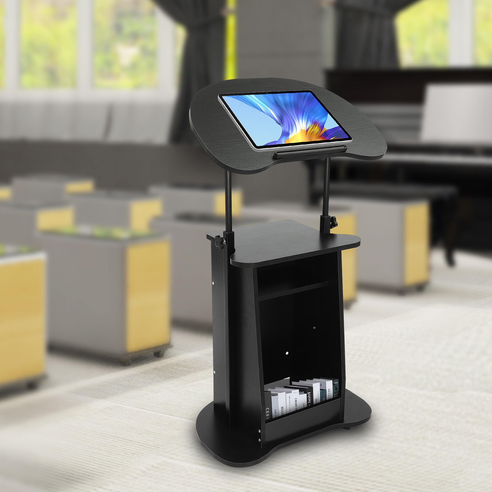 Black Sit-to-Stand Rolling Adjustable Storage Medical Laptop Computer Cart Desk