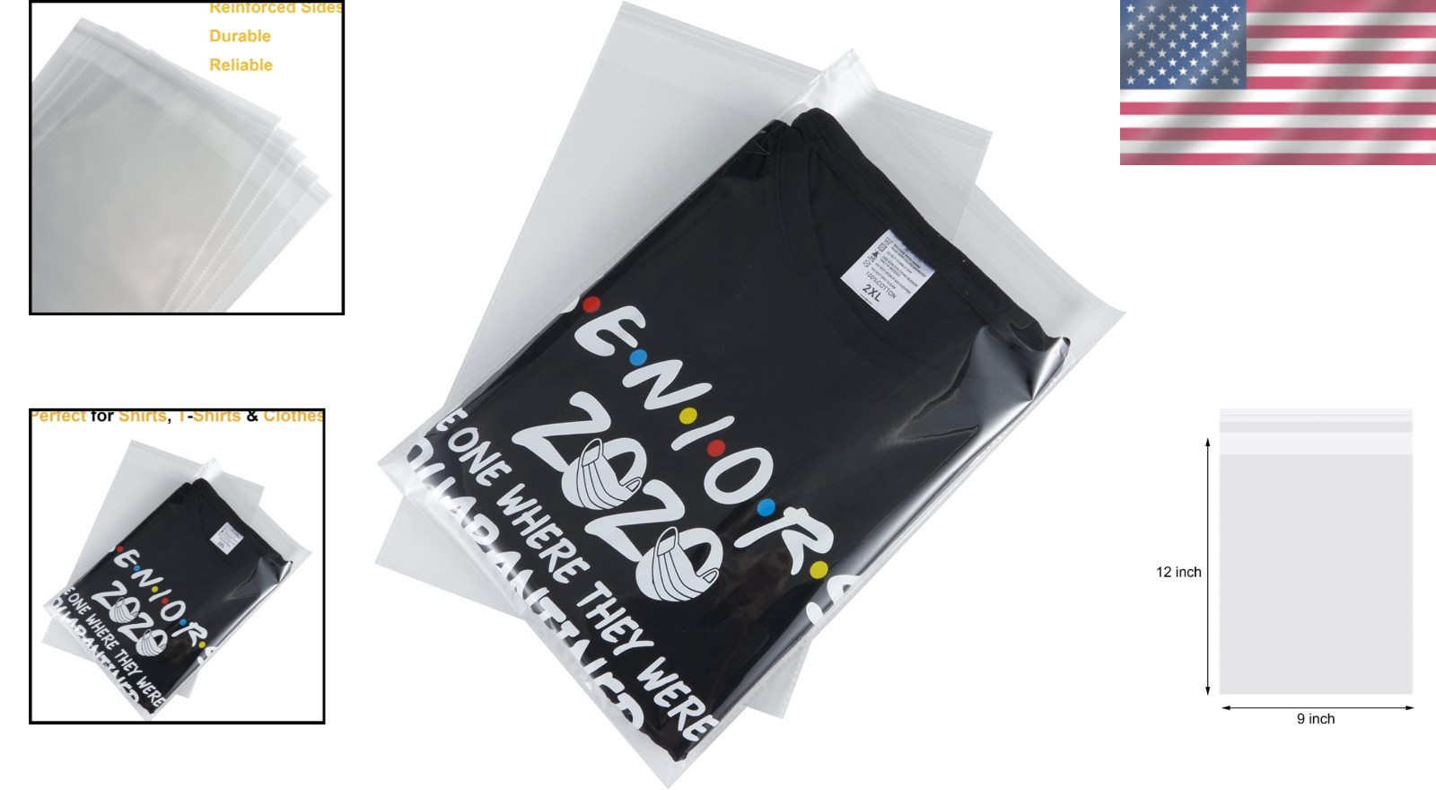50pcs 9×12 Clear Resealable Poly Bags – Ideal for Clothing & T-Shirt Packaging