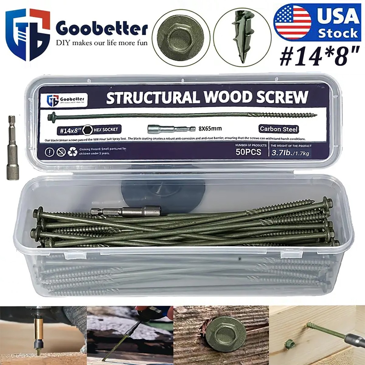Heavy-Duty Green Timber Structural Wood Screws with Hex Socket 14*8″ Extra Long
