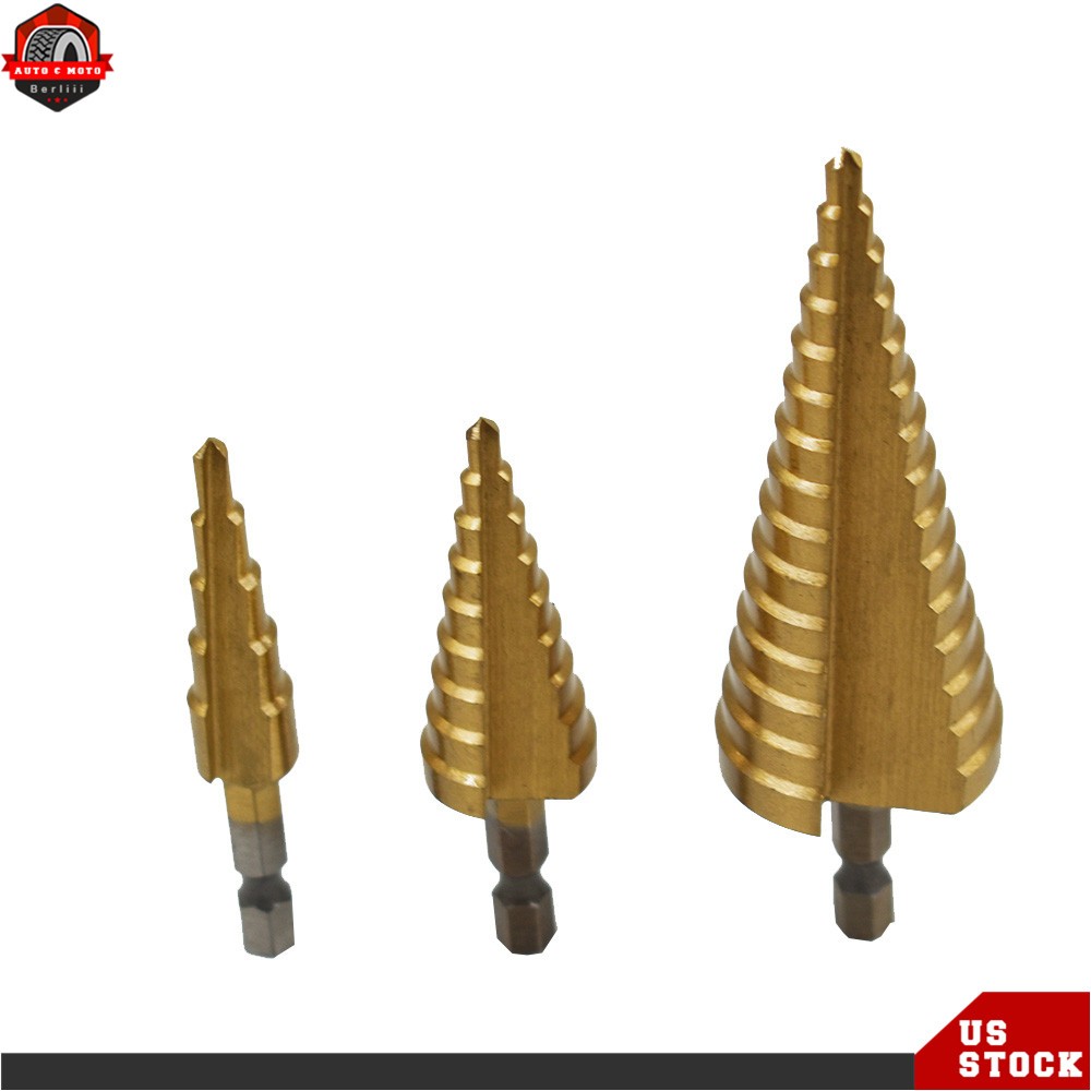 3 Pcs HSS Step Drill Bit Set Titanium Coated High-Speed Steel Cone Drill Bit