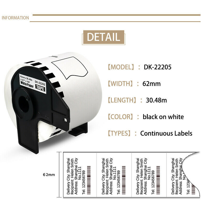 LABELS ROLL FITS BROTHER QL500 QL560 QL570 QL580 QL700 QL720NW QL710W QL1050