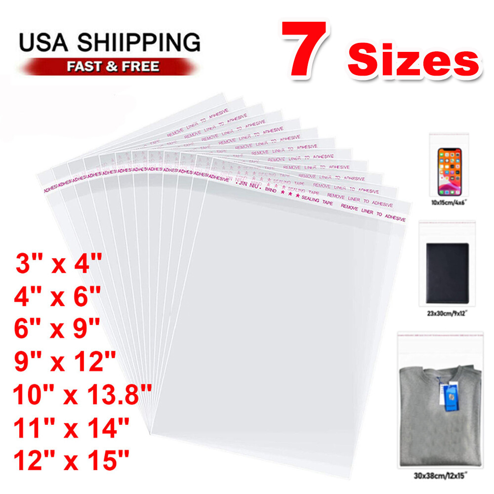 Clear Plastic Bags Resealable Self Seal Cello Bag Lip Tape Poly T-Shirt Apparel