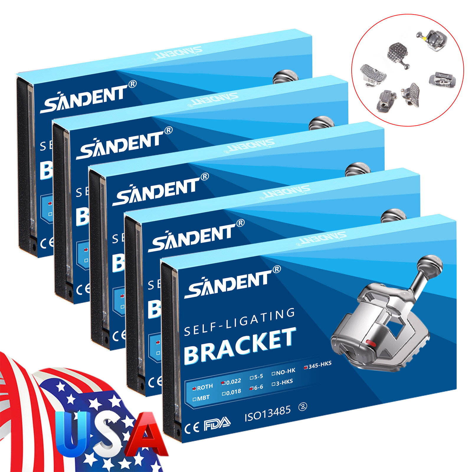 1-5 Packs Dental Orthodontic Self-Ligating Brackets Braces Roth 022 Hooks 345 ty