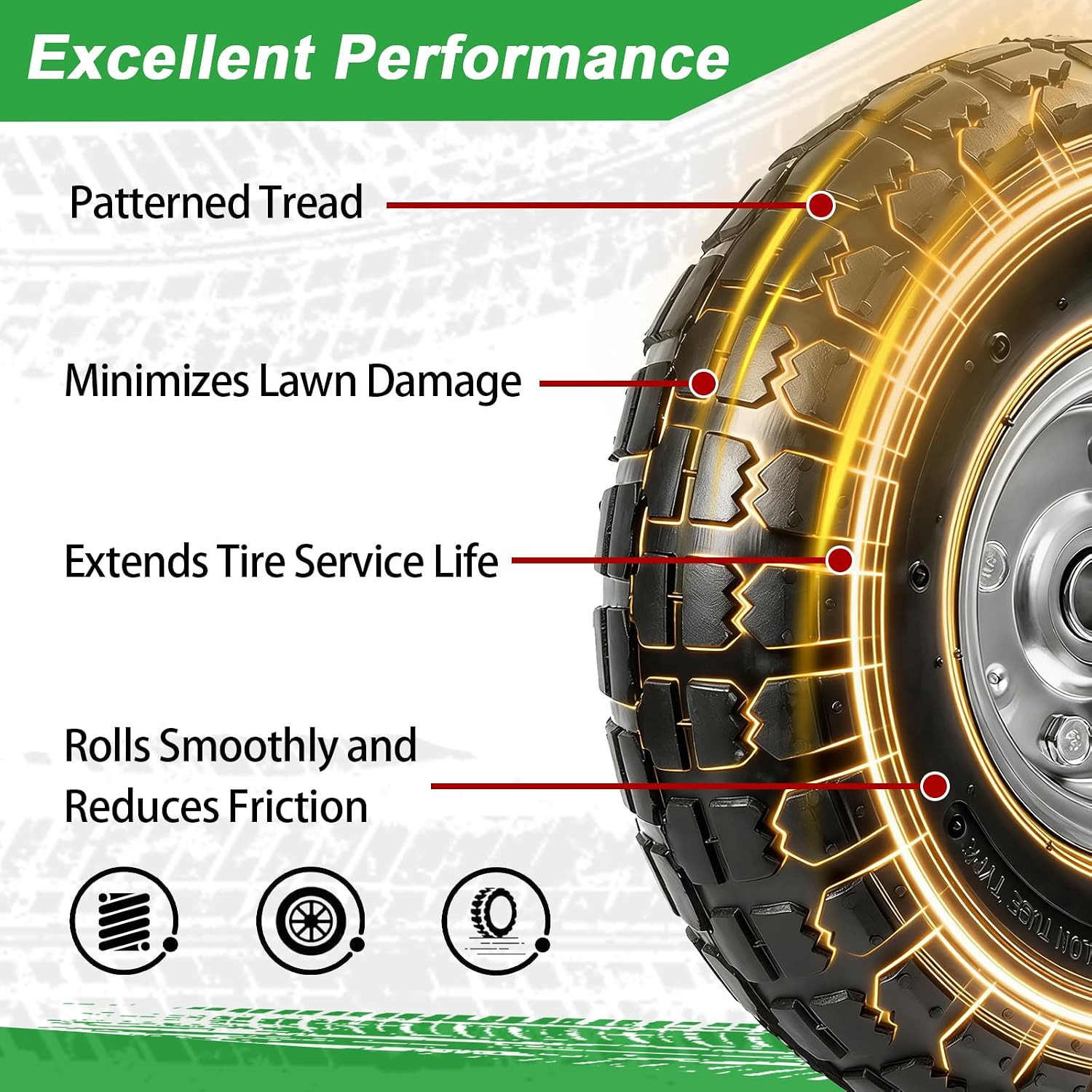 10″ Heavy-Duty Replacement Tires, 4.10/3.50-4″ for Gorilla Carts,Hand