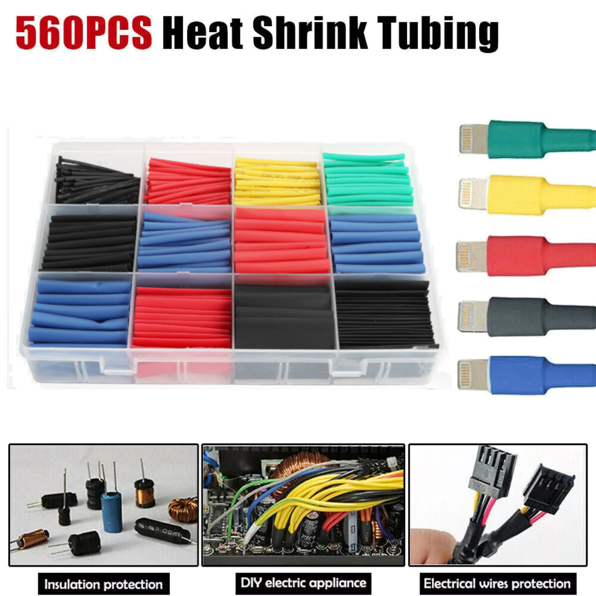 560 Pcs HEAT SHRINK Tubing Sleeve 2:1 Shrinkable Tube Wire Cable Assortment Kit