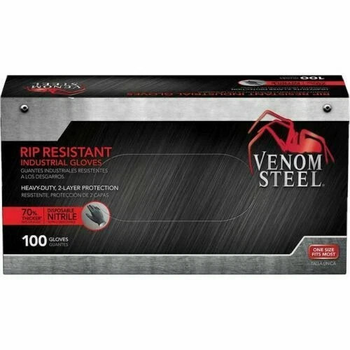 VENOM STEEL Nitrile Gloves Rip Resistant Size Fits Most 100 CT/ Free Shipping