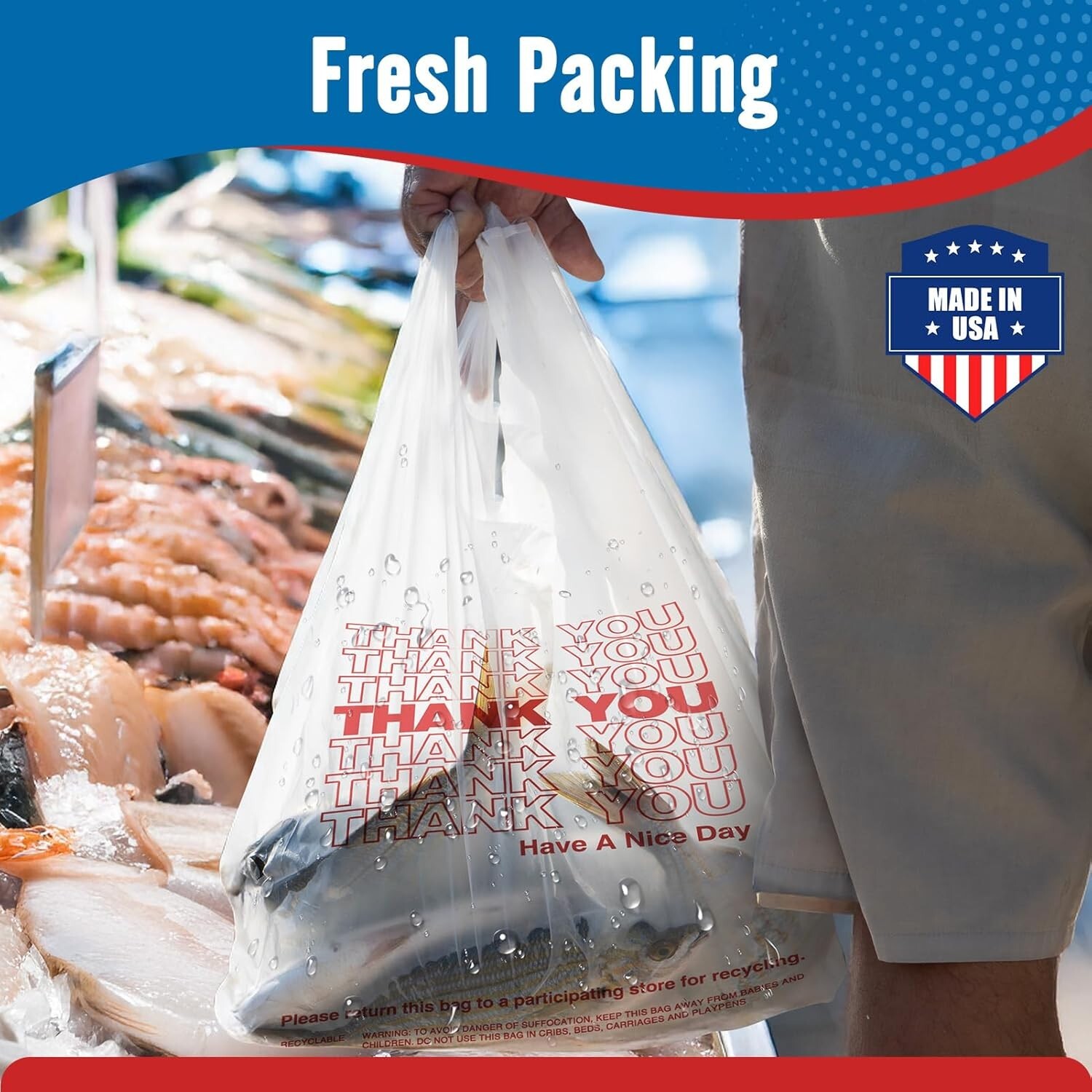 1000 Thank You T-Shirt Bags 12″ x 6.5″ x 21″, Plastic Grocery Shopping Bags