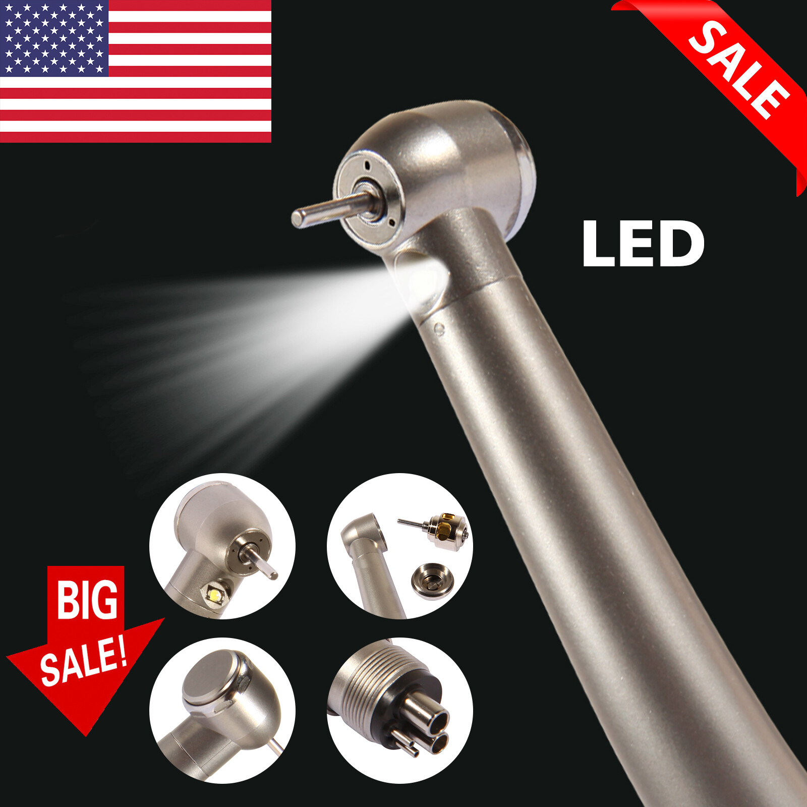 NSK PANA MAX Style Dental LED High Speed Handpiece Push Button 4 Hole Clean Head