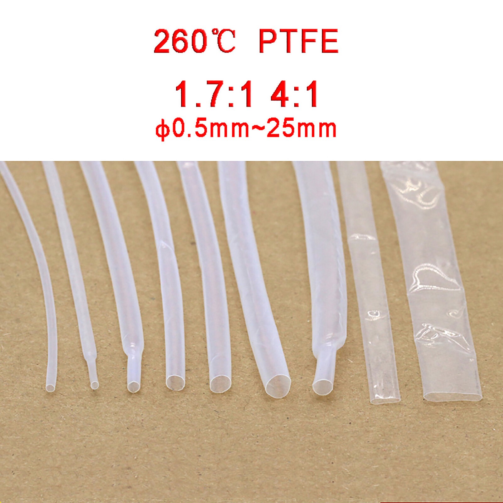 Heat Shrink Tube PTFE 4:1 or 1.7:1 Sleeving Tubing Oil Resistant HIGH TEMP 300℃