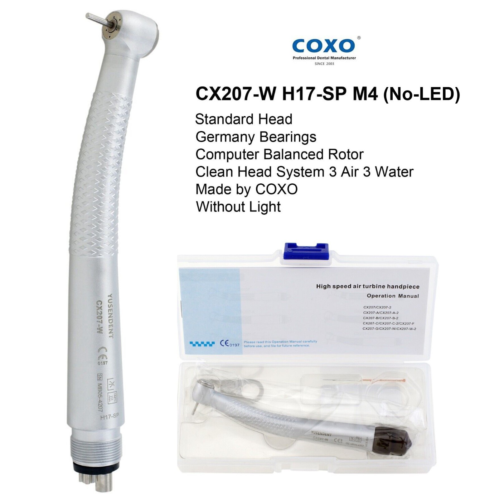 COXO Dental High Speed Handpiece 4 Hole LED Turbine E Generator Mini Head CX207