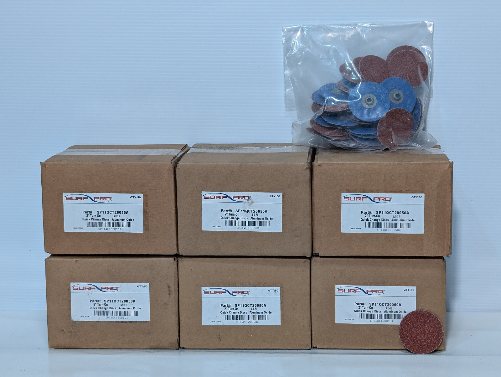 Surf Pro SP11QCT20050A Quick Change Discs, 2″ Turn-On, Aluminum Oxide, 50 Ct Box