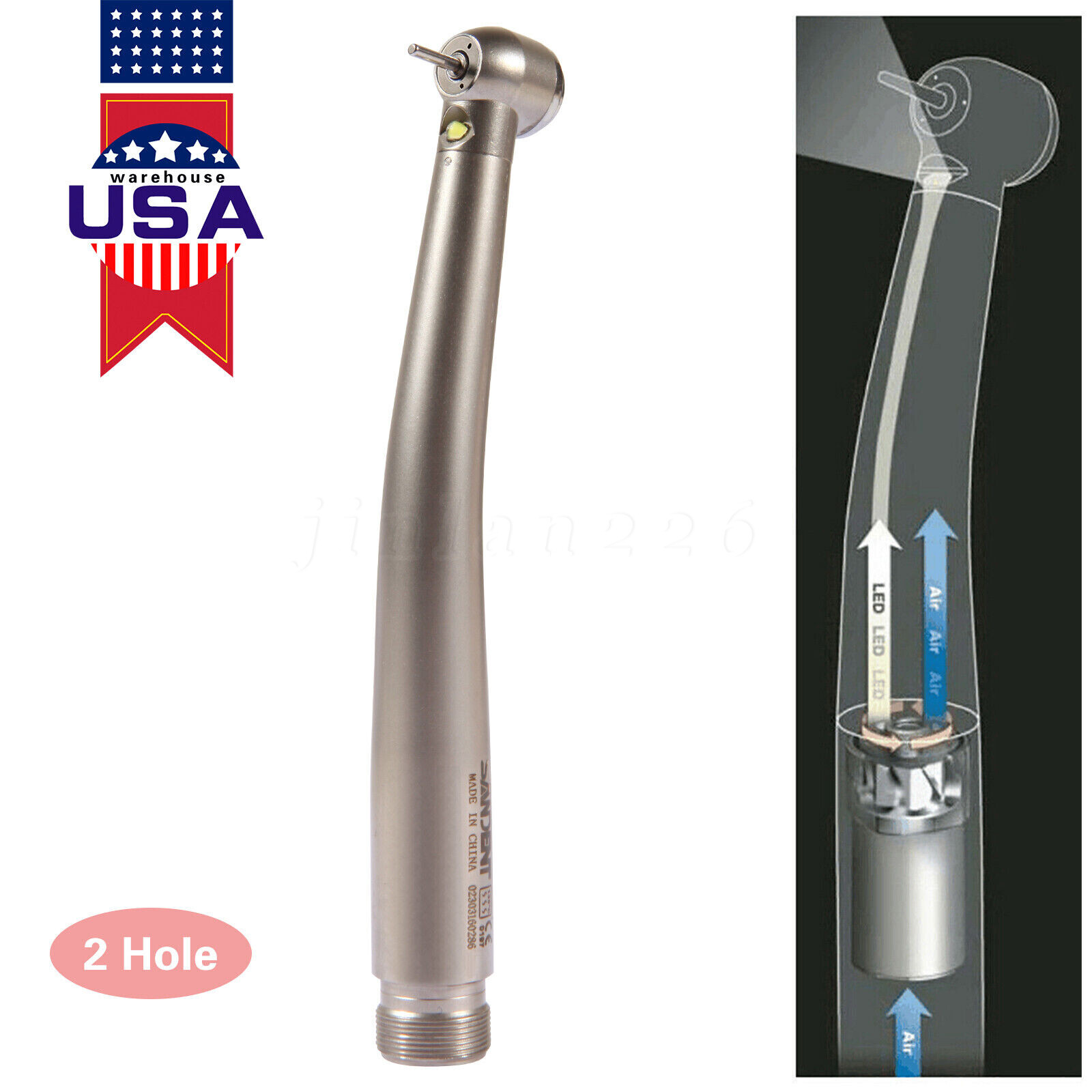 Pieza de mano LED turbina alta velocidad fibra óptica dental estilo NSK 2 Holes