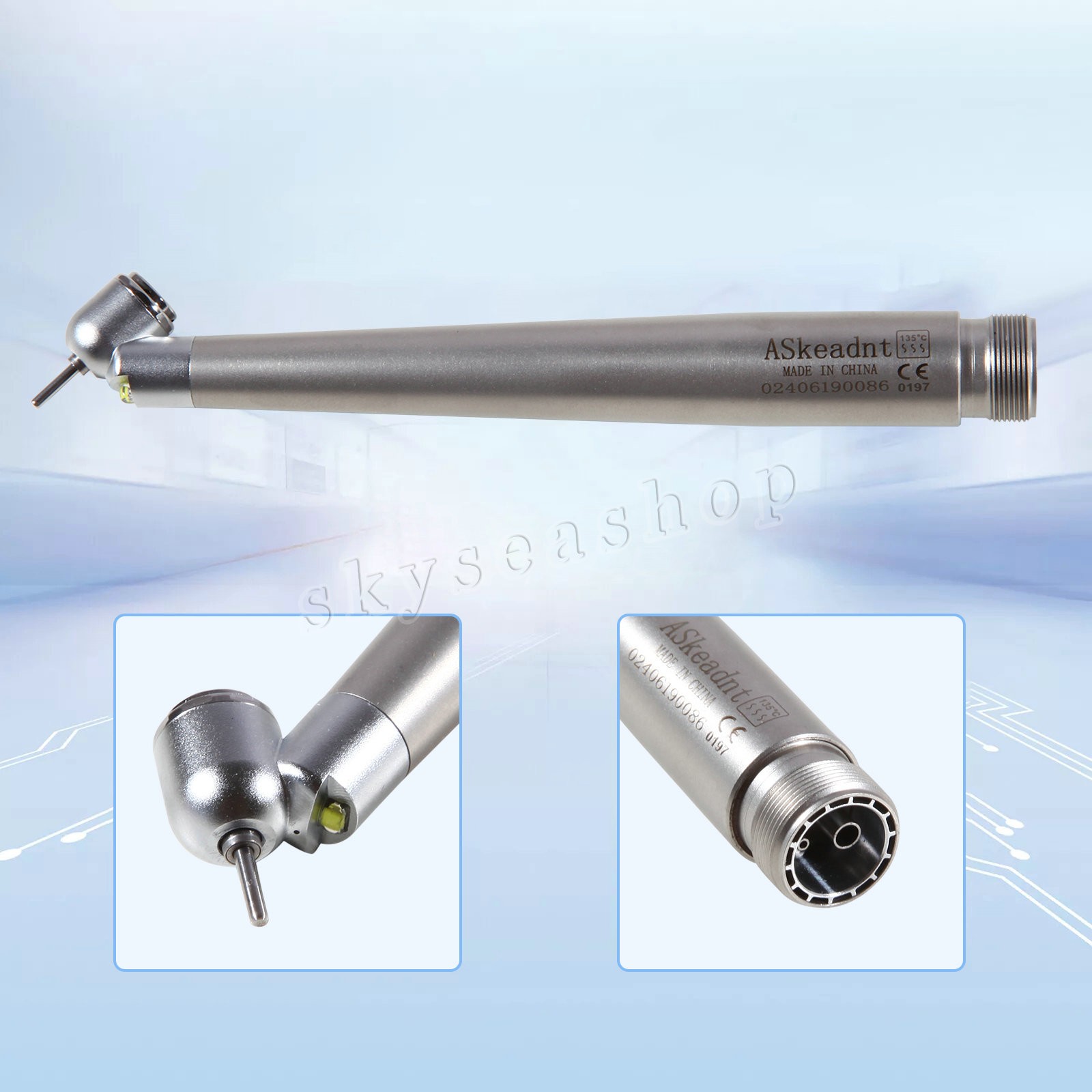 LED Dental Surgical Handpiece 45° Angle 2 Hole Borden Rear Exhaust Impact Air