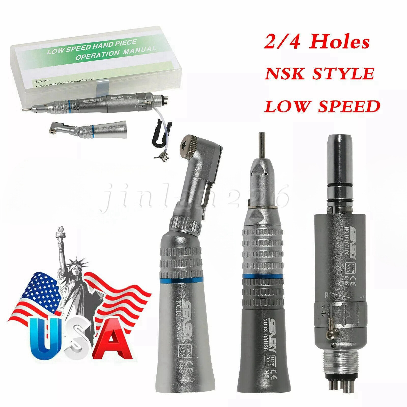 Dental Low Slow Speed Handpiece E-type Contra Angle Micro Air Motor 2/4 Hole 1:1