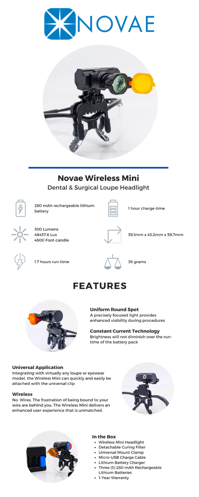 Novae Wireless Mini | Dental LED Loupe Headlight surgitel orascoptic schultz