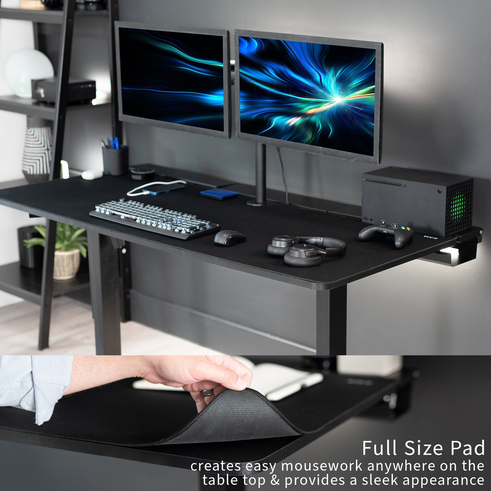 VIVO Black 60″ x 30″ Concealed Cable Table Top w/ Pad for Standing Desk Frames