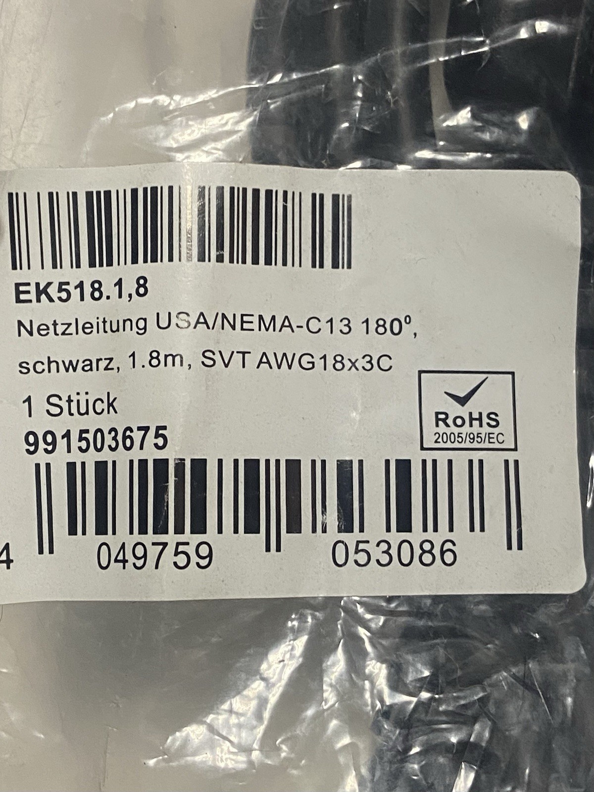 Lot Of 3 EFB ELEKTRONIK EK518.1,8 Power Cords – 3 Brand New EK51818 Cords