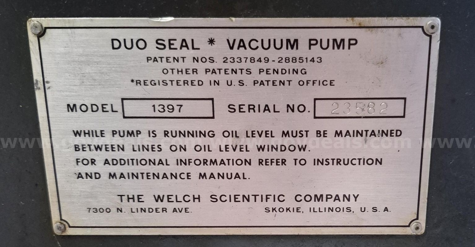 Welch DuoSeal 1397 Belt Driven Vacuum Pump