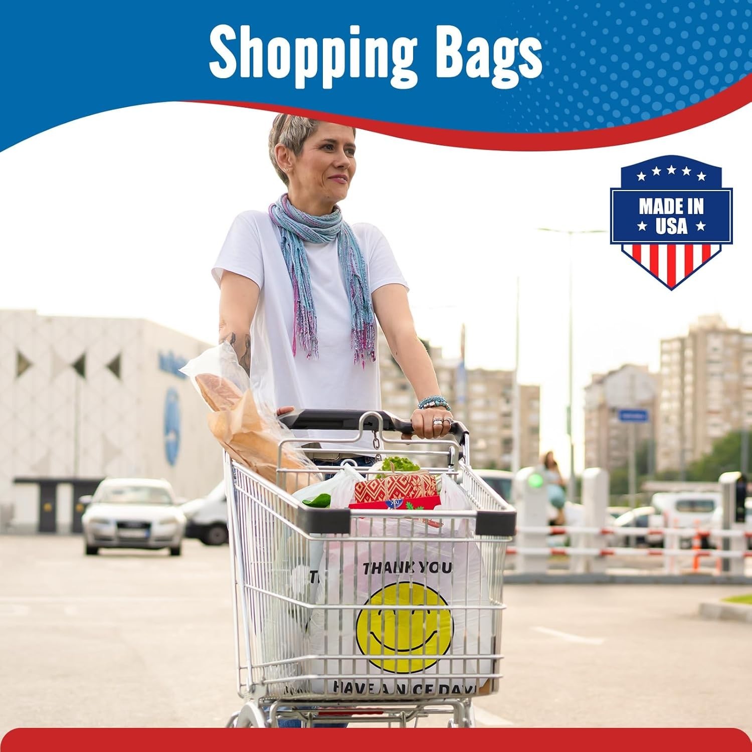 2000 Thank you T-Shirt Bags 1/6 12″ x 6.5″ x 21″, Plastic Grocery Shopping Bags