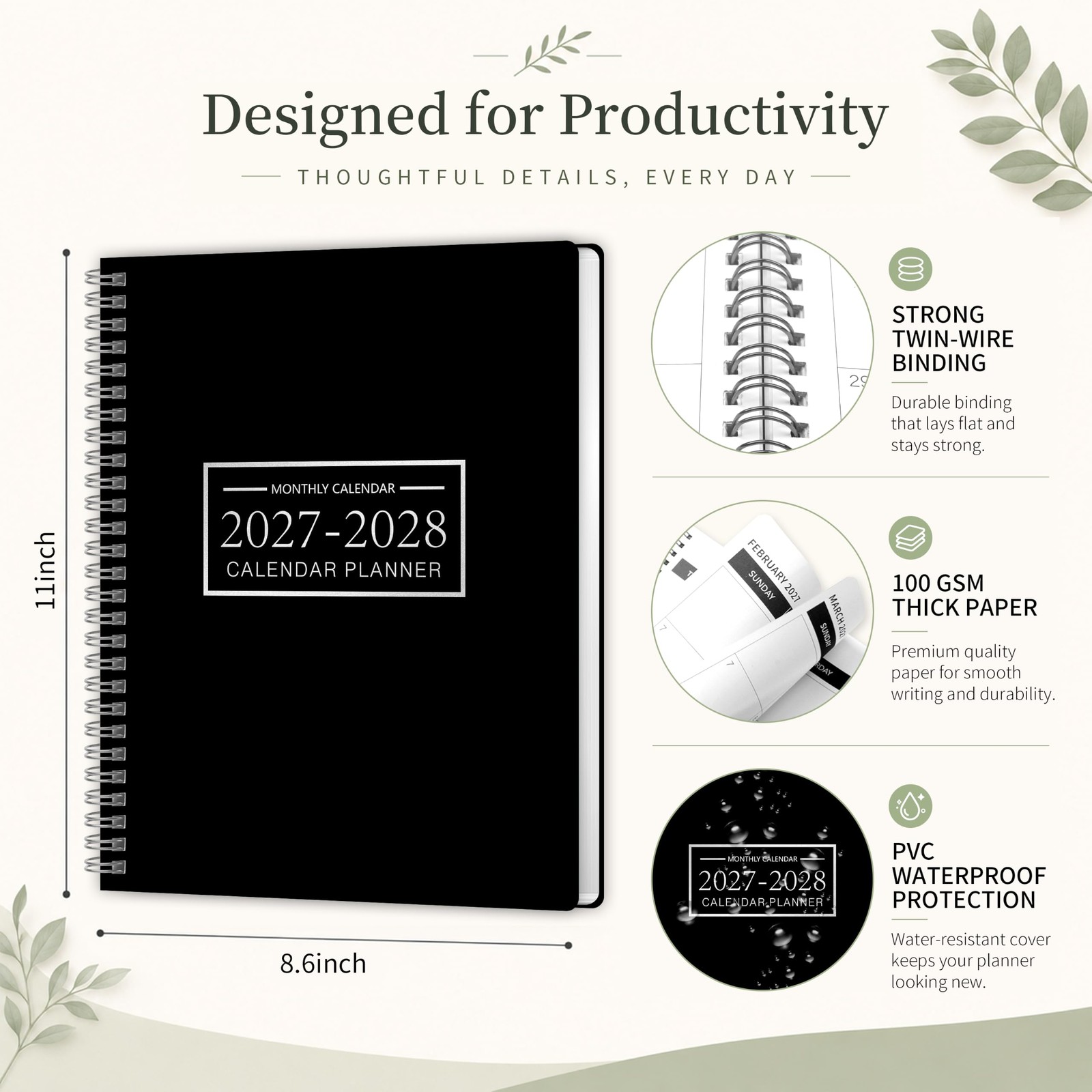 2027-2028 Monthly Planner, Jan 2027-Dec 2028, A4 2027 – Dec Black