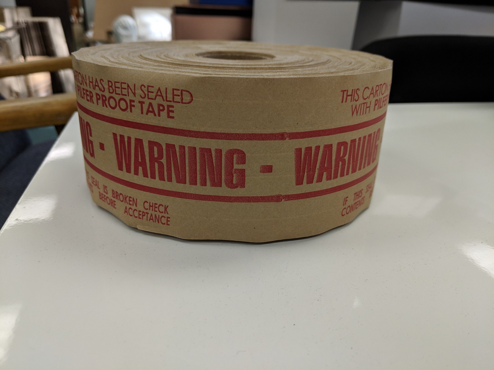3″ x 450′ Reinforced Water Activated WARNING tape heavy duty gummed 1 roll / cs