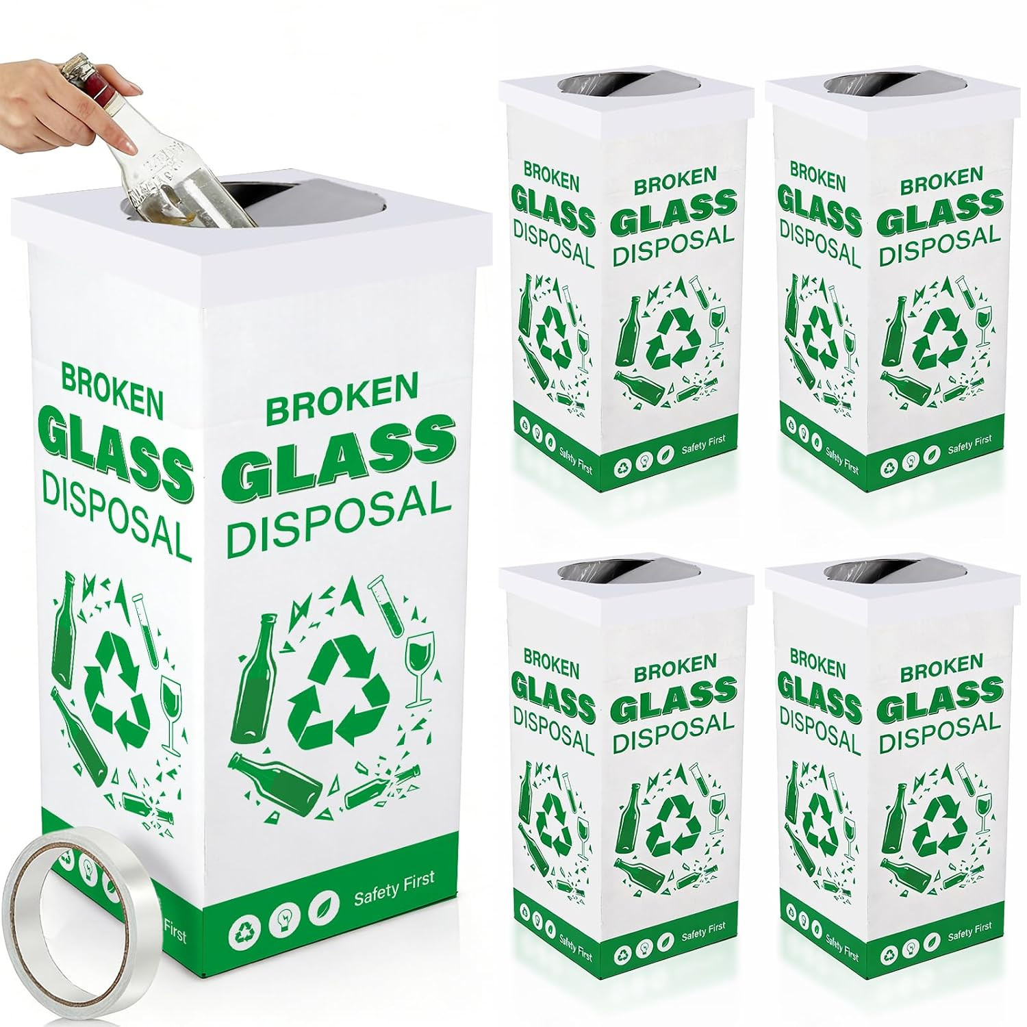 6 Pack Cardboard Glass Disposal Boxes – 12x12x27 Inch Trash Bins for Labs