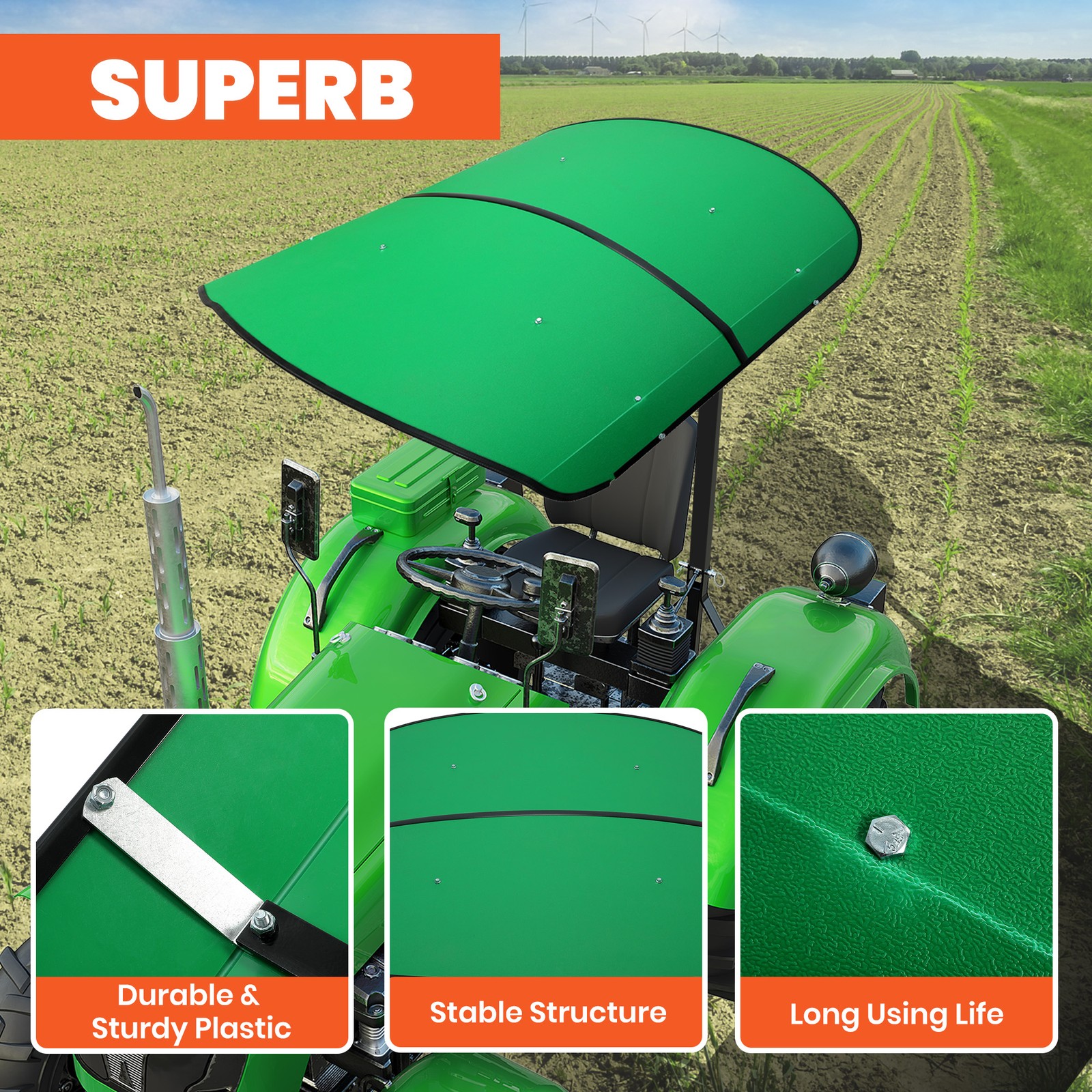 Tuff Top Tractor Canopy 52″ X 52″ For John Deere 2″ x 2″ or 2″ x 3″ ROPS Green