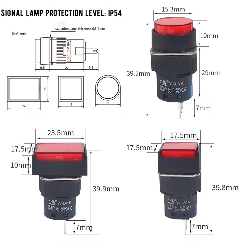 Round Rectangle Push Button Switch LED Light Momentary Latching 16mm 12/24/220V