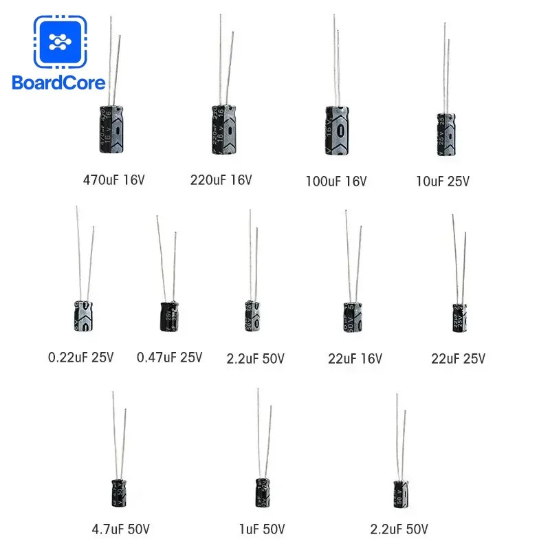 120pcs Electrolytic Capacitors Kit Assorted 12 Values 1UF-470UF 16V 25V 50V US