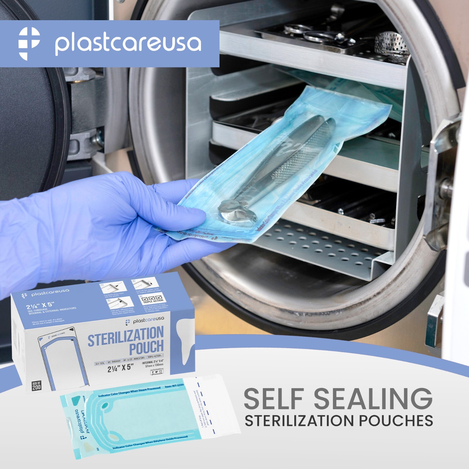 2.25″ x 4″ Self-Sealing Sterilization Pouches for Autoclave (1 Box of 200)