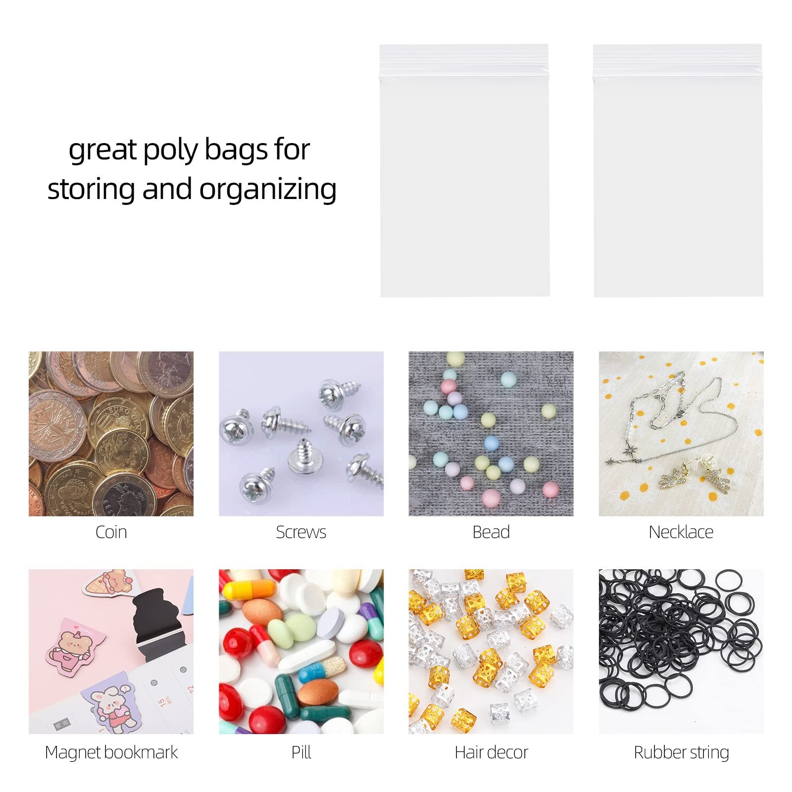 1000 PCS Small Plastic Bags, 2×3 Inch Mini Zip Baggies Resealable Little Poly