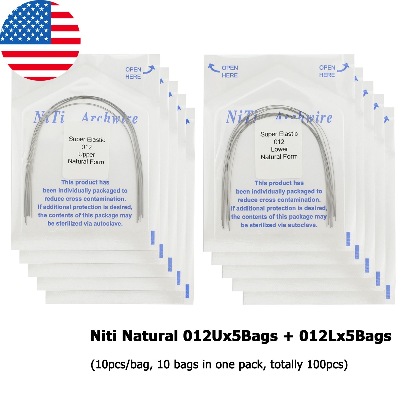 100PCS Dental Orthodontic Niti Arch Wire Rectangular Round Natural Upper Lower