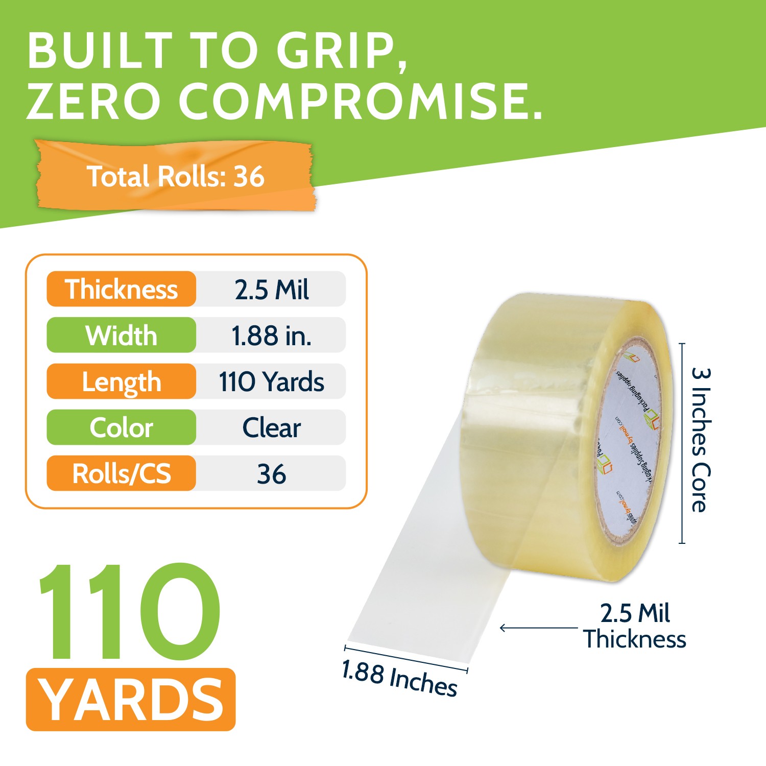 36 Rls Clear Carton Sealing Tape 2″ x 110 Yds Box Shipping Moving Tape 2.5 Mil