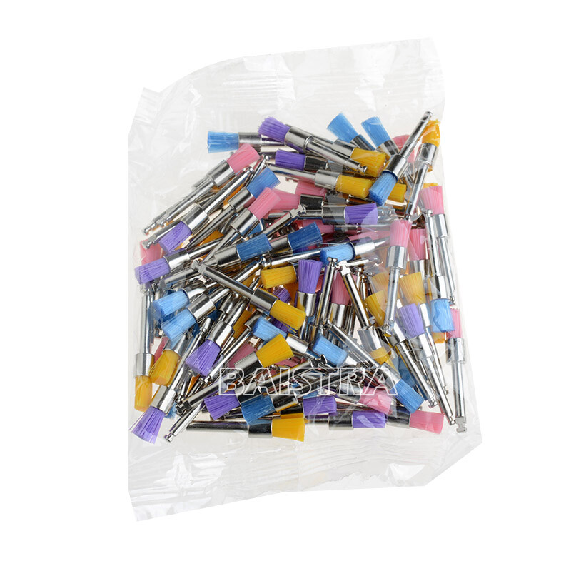 100pcs de cepillos de pulido de nailon dental Copas profilácticas RA tipo plano