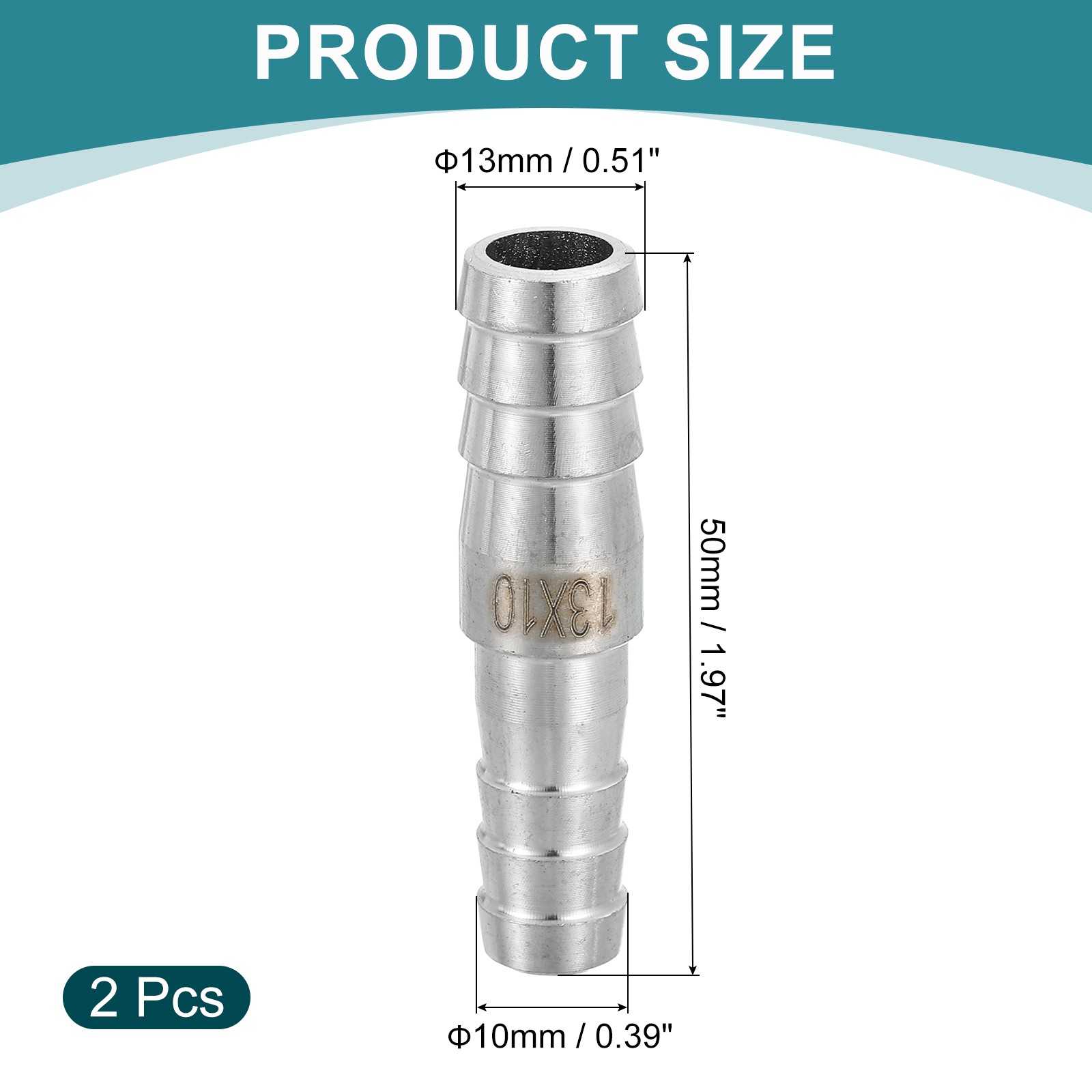 2Pcs 1/2″ to 3/8″ Hose Barb Reducer Pipe Fitting Stainless Steel Adapter