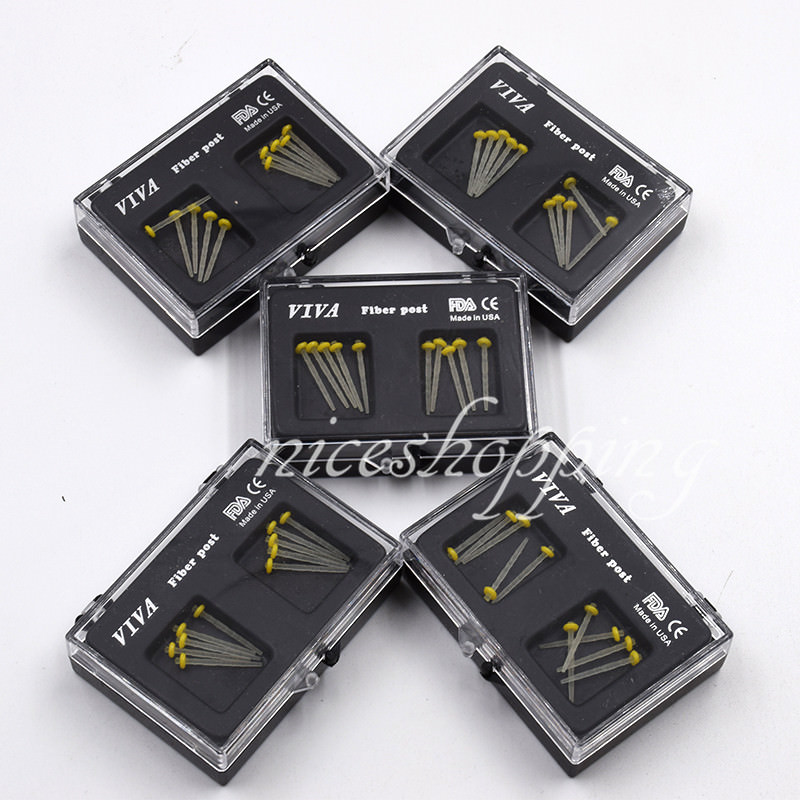 10 Pcs 1 Pack Dental Resin Screw Thread Quartz Fiber Post & 1 Drill Yellow 1.4