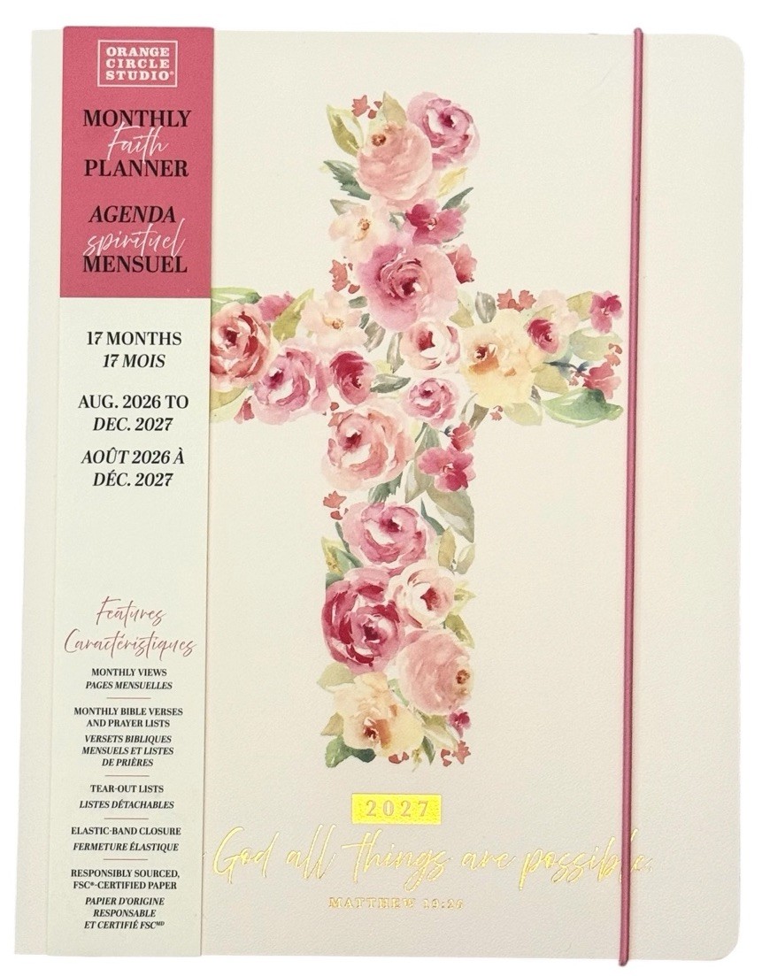 2027 Orange Circle Studio Monthly Faith Planner 17 Months FLORAL CROSS Sz MEDIUM