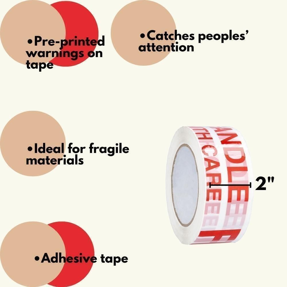 48mm x 100m Fragile Marking Tape Handle w/ Care Shipping Packing 2 Mil 12 Rolls