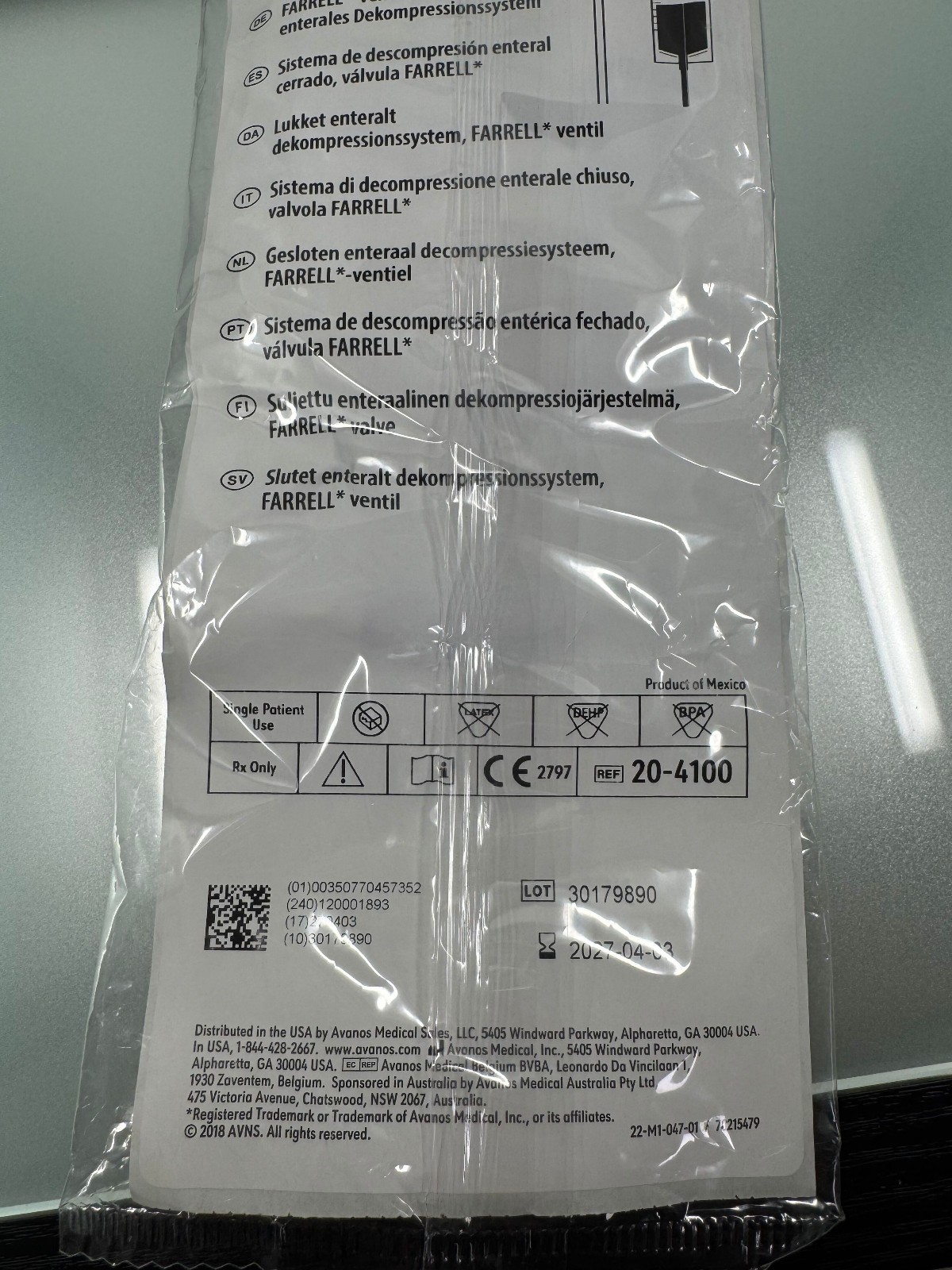 Avanos Single-Use Medical Tubing Valve Set Sealed 400mL