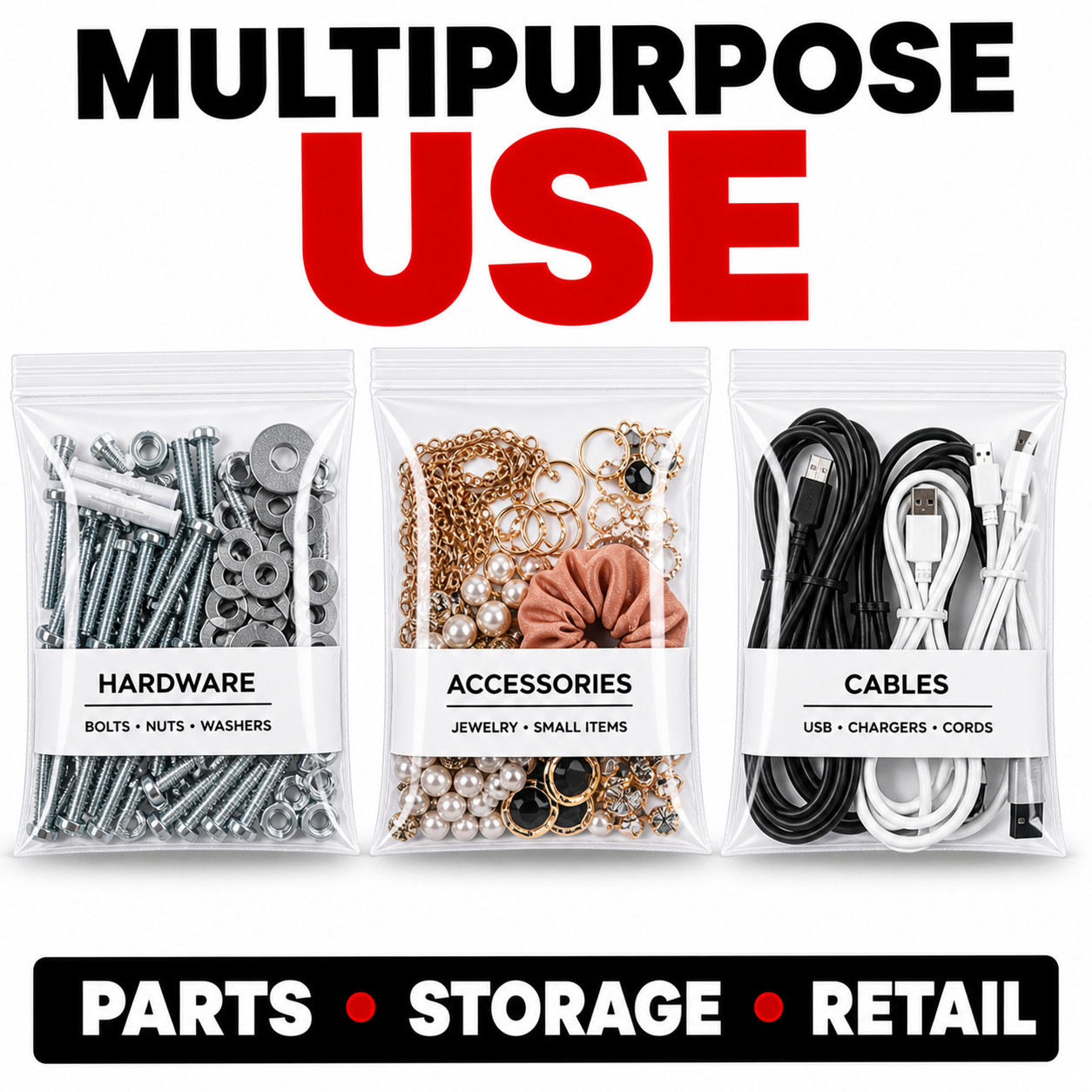 8×10 Zip Lock Poly Bags Clear 2 Mil White Block Label Bags Bulk Available