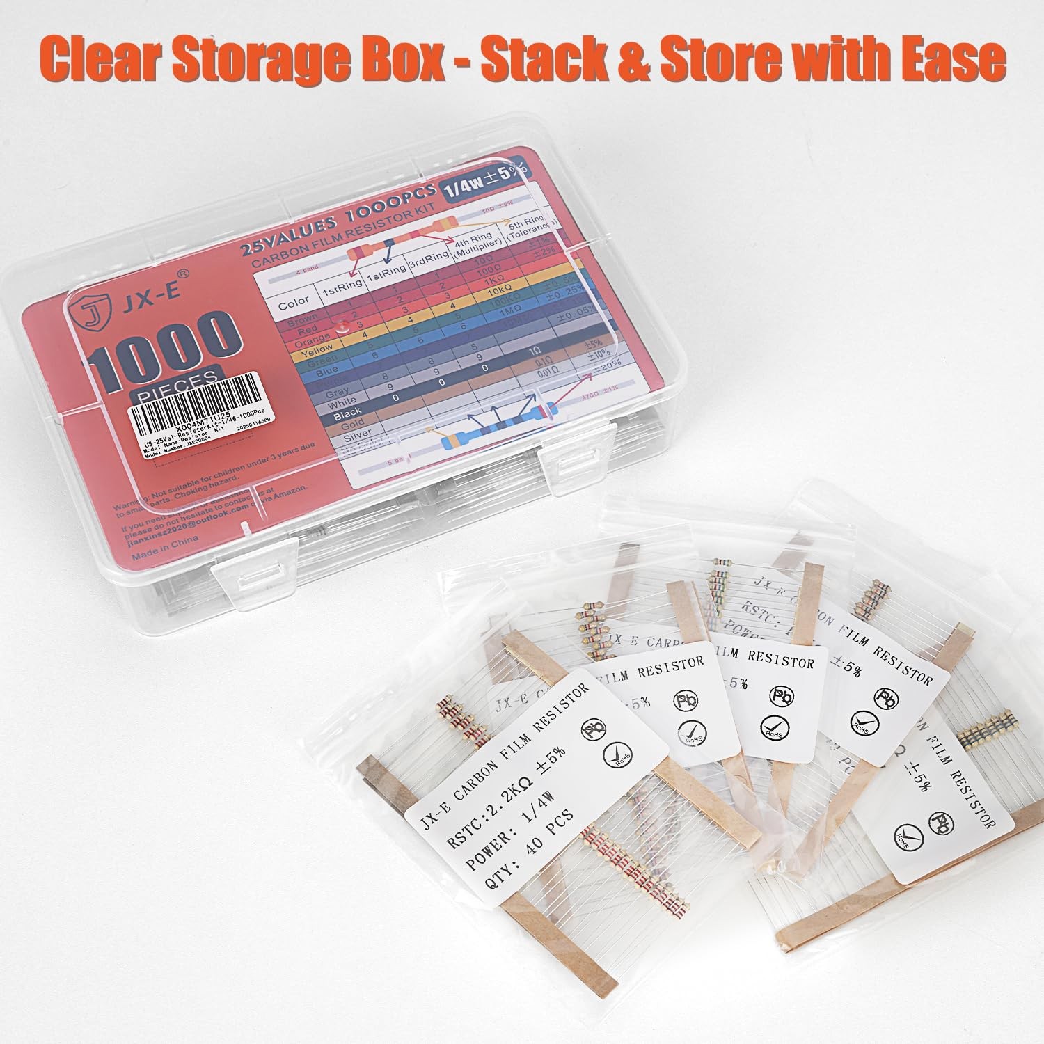JX-E Resistors Assortment Kit, 1000 Pcs 25 Values 1 Ohm to 1M 1/4W…