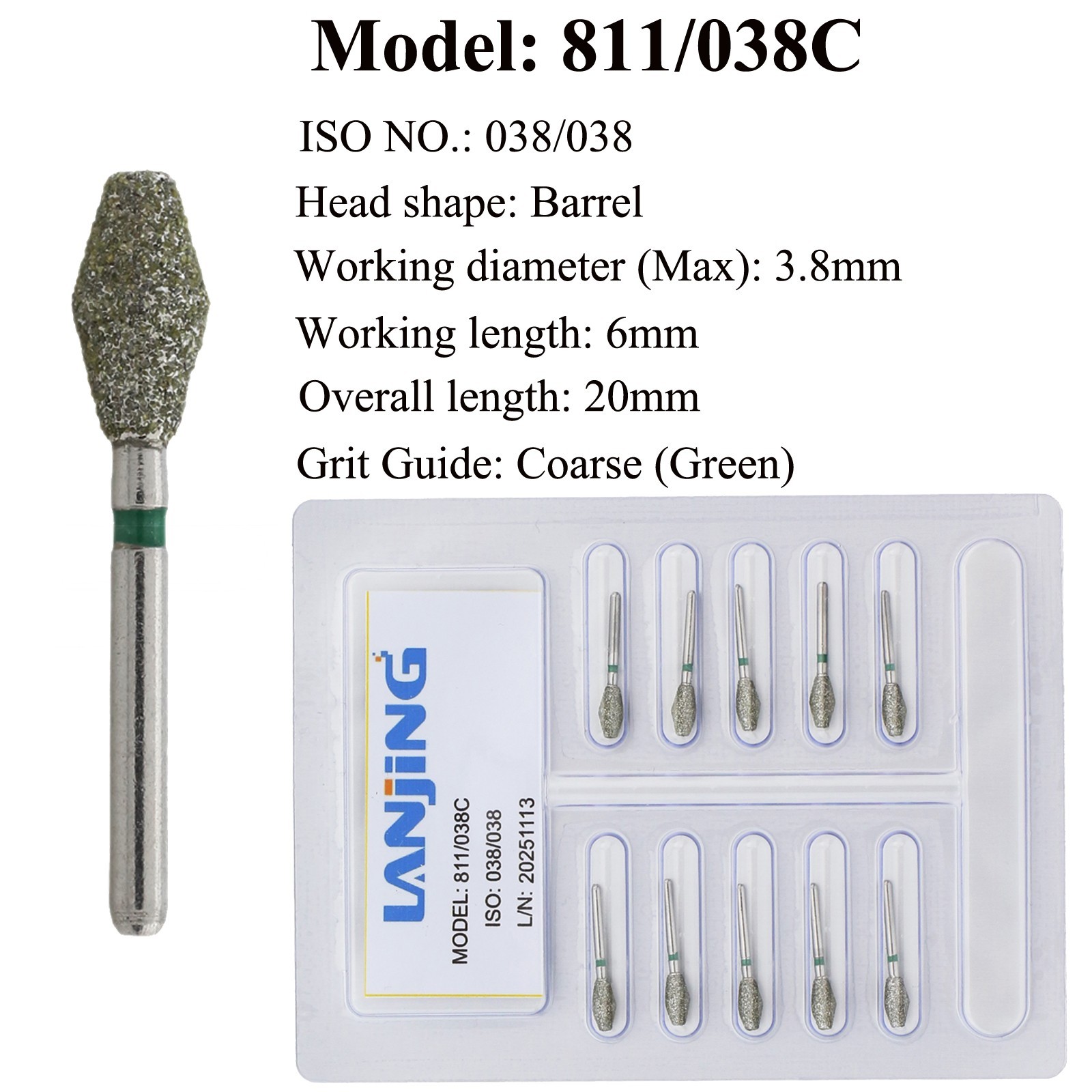 Dental Diamond Burs Barrel Super Coarse FG Bur 811-032C 038SC High Speed Burr
