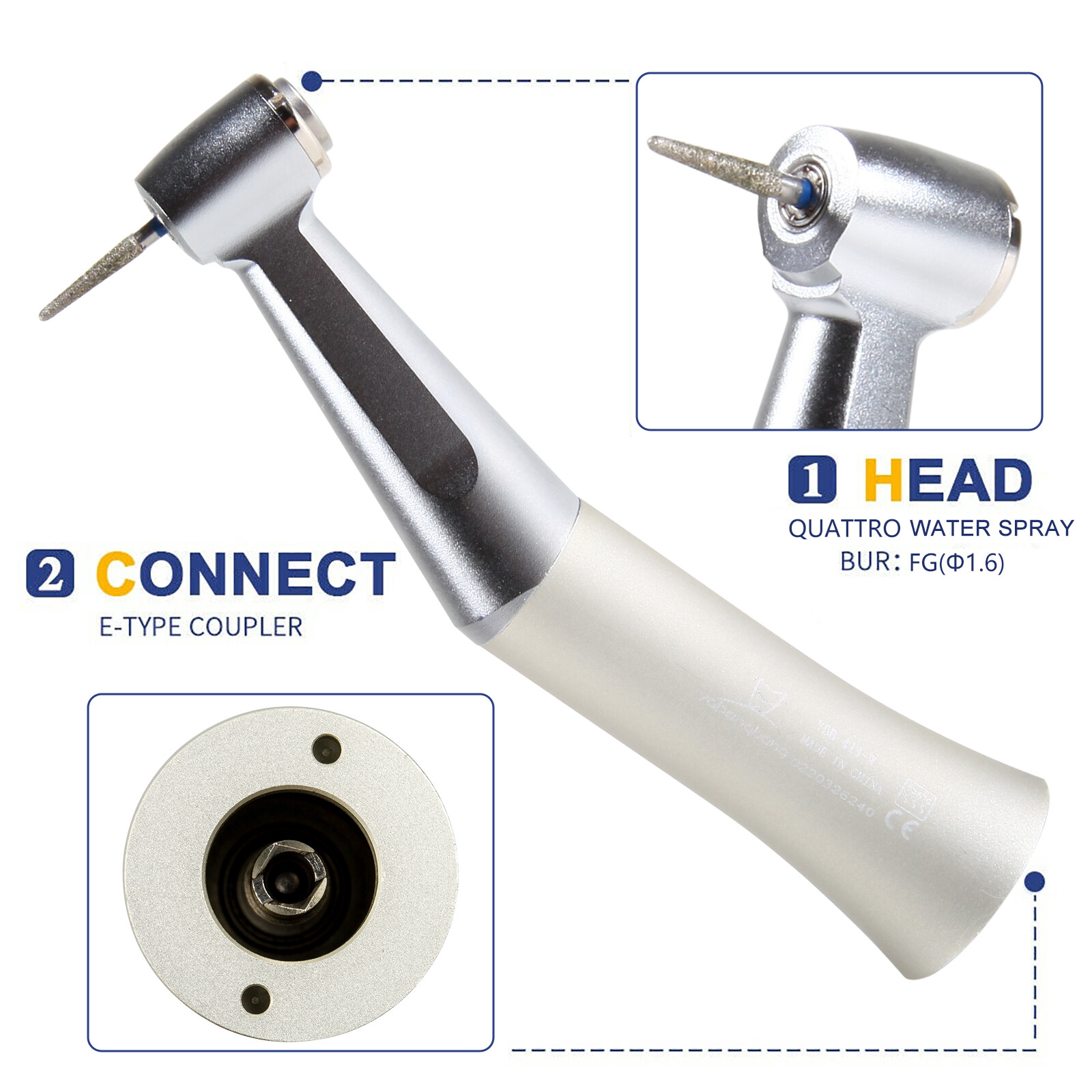 NSK Style Dental Slow/Low Speed FG 1.6mm Burs Contra Angle Handpiece Push Button