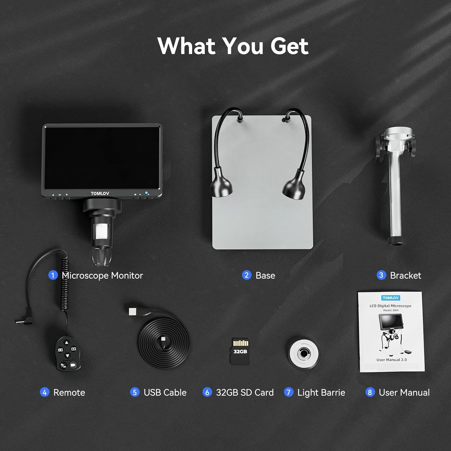TOMLOV 7″/10″ Digital Microscope 1200-1500X Coin Microscope Soldering Magnifier
