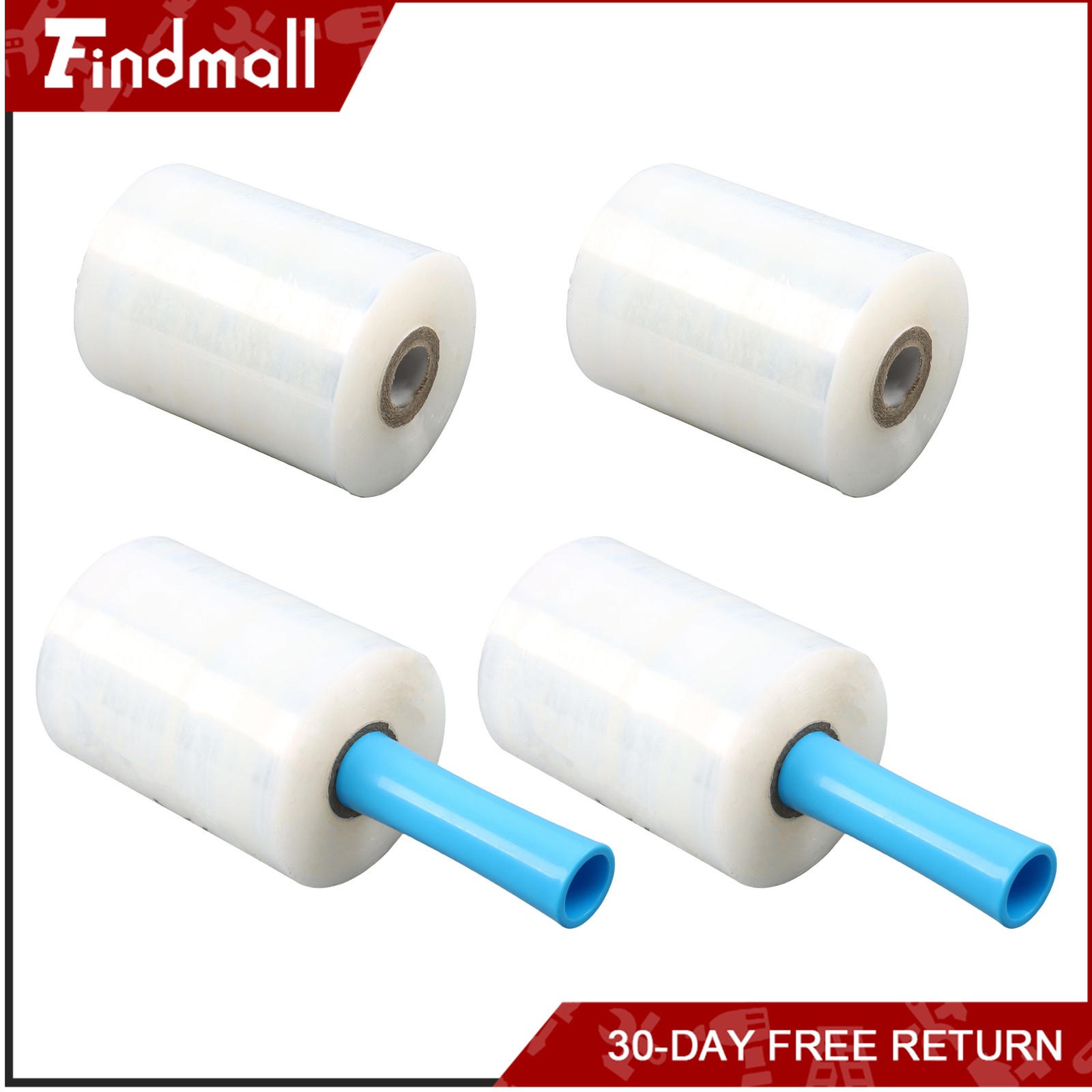 Findmall 4 Rolls 5 Inch x 1000 Ft Clear Stretch Wrap Film with 2 Pcs Handle