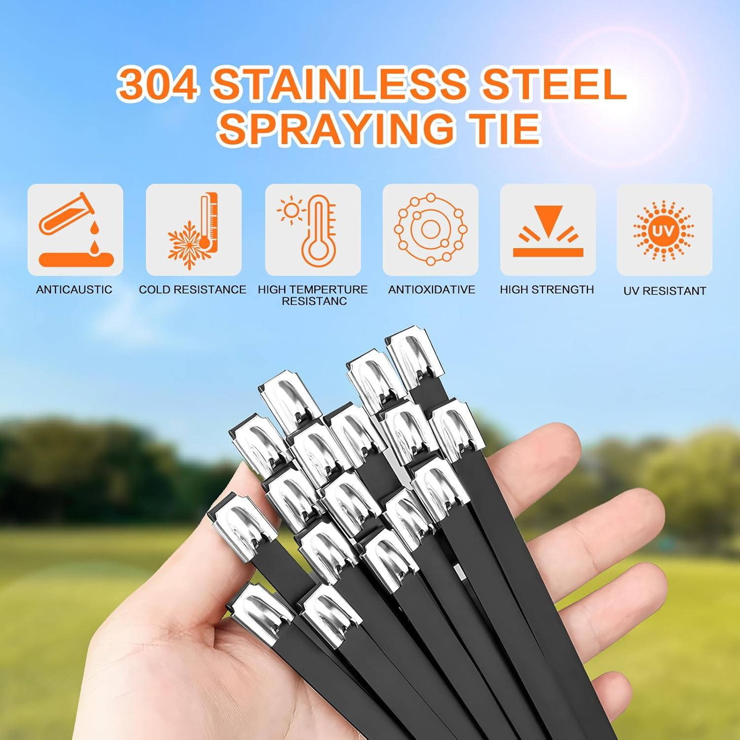 Stainless Steel Cable Tie Gun Kit：With 300Pcs Uv Resistant Black Metal Zip Ties